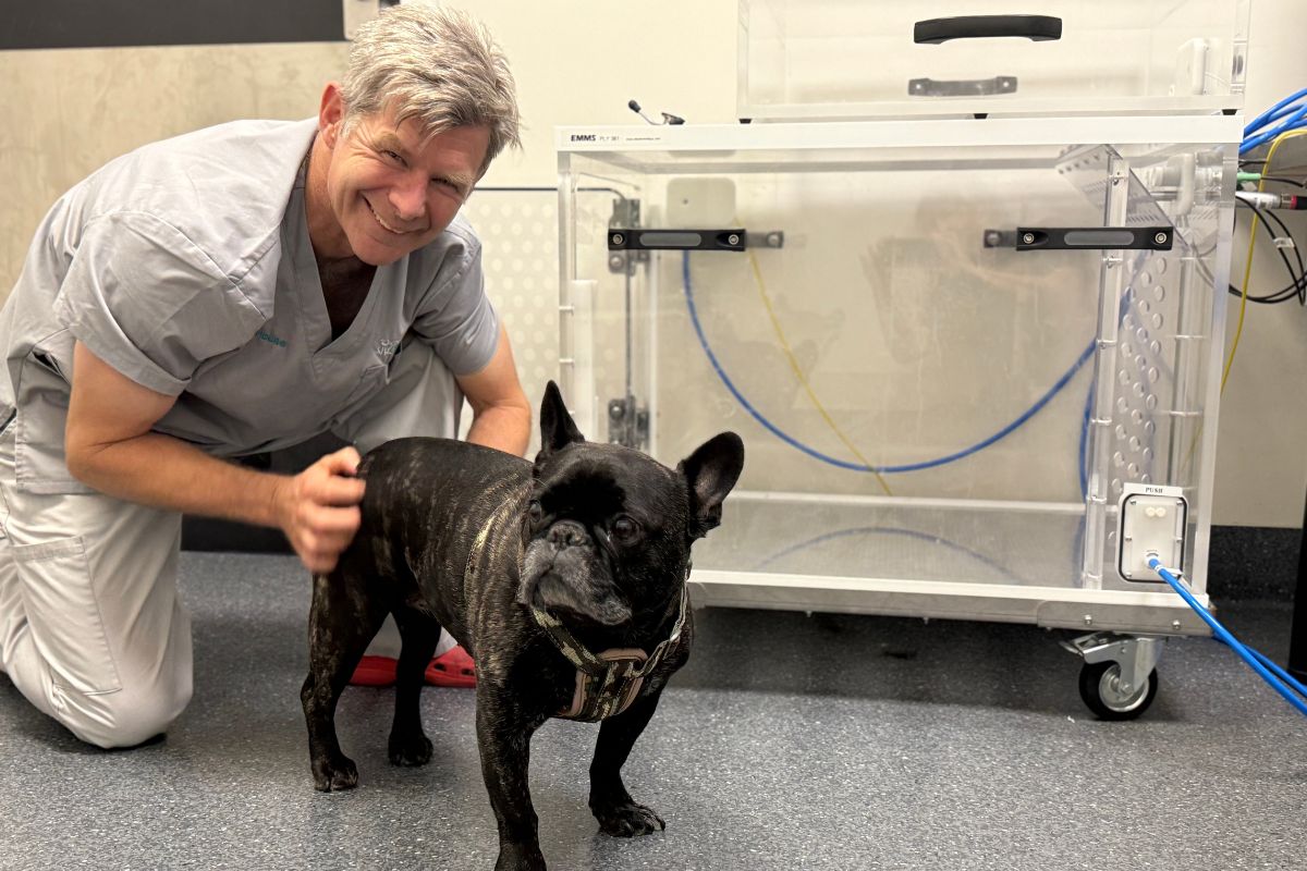 Dr Arthur House using the breathing box